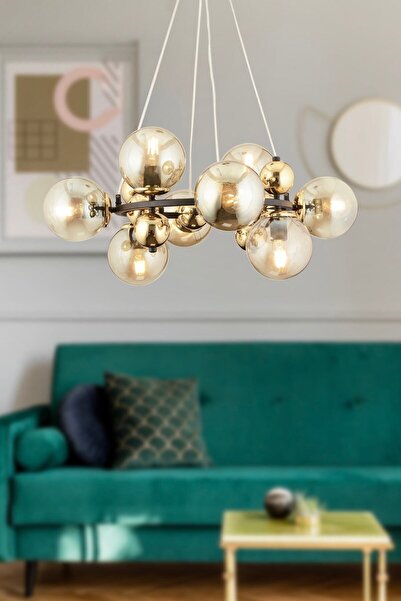 Apliqa Lorento 8Li Yuvarlak Siyah Gold Modern Cafe,Restoran için Uygun Retro Salon Avize