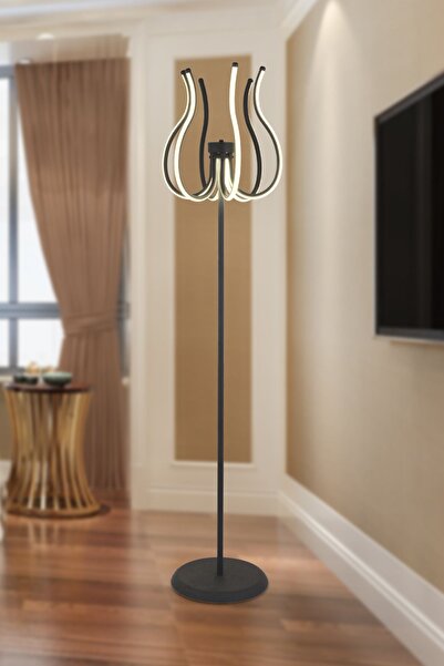 Apliqa Lenora Siyah Modern Tasarım Salon Ledli Metal Lambader