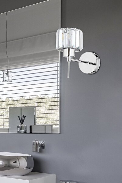 Apliqa Sadem Krom Kristal Taşlı Duvar Lambası Yatak Odası-Yatak Başı-Salon için Aplik