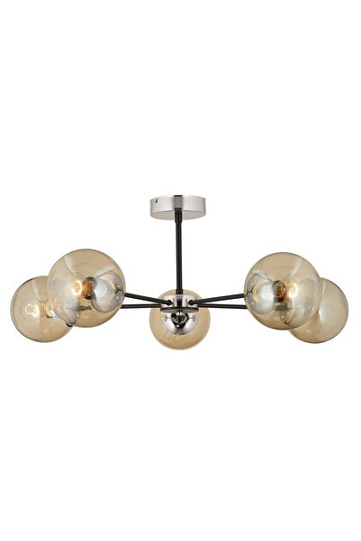 Apliqa Nide 5Li Siyah Krom Bal Camlı Modern Genç Odası Yatak Odası Retro Salon Avize