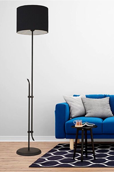 Apliqa Jolly Siyah Şapkalı Siyah Modern Tasarım Ayaklı Abajur Lamba Metal Lambader