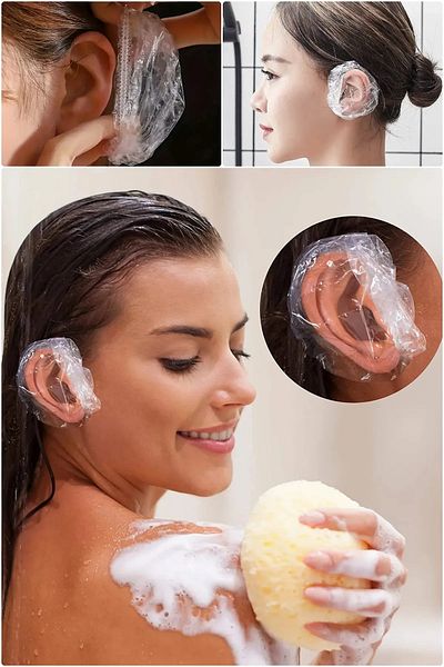 MUHEN 100 Pieces of Protective Ear Cap - for Swimming and Shower, Waterproof Design, Prevent Infections