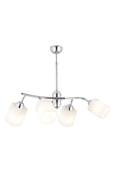Apliqa Abbey 4'lü Krom Beyaz Camlı Yuvarlak Modern Oturma Odası Salon Spot Avize