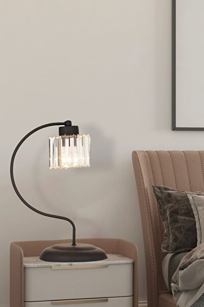 Apliqa Tufty Siyah Kristalli Taşlı Dekoratif Tasarım Salon- Yatak Odası Modern Retro Abajur