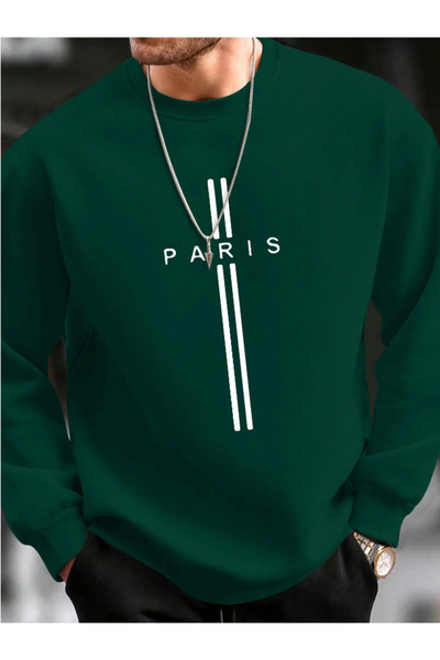 Revasser Unisex Kadın/Erkek PARİS Özel Renkli Oversize Bisiklet Yaka Pamuklu Sweatshirt