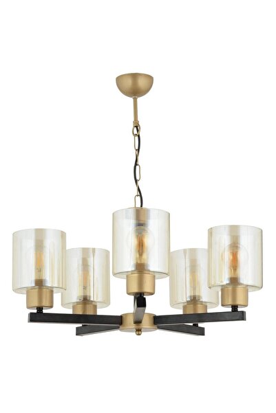 Apliqa Jade 5 Li Avize Eskitme Siyah Boyalı Bal Camlı Modern Genç Odası Yatak Odası Retro Salon Avize