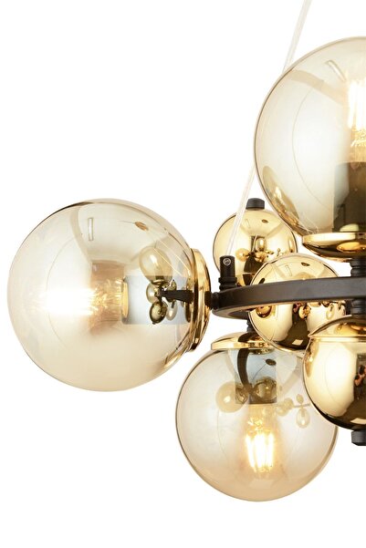 Apliqa Lorento 8Li Yuvarlak Siyah Gold Modern Cafe,Restoran için Uygun Retro Salon Avize