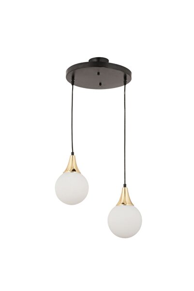 Apliqa Damla 2Li Yuvarlak Siyah-Gold Beyaz Camlı Sarkıt Modern Genç Odası MutfakSalon Avize