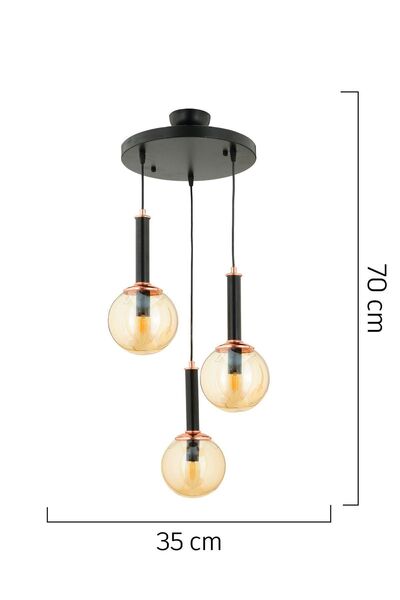 Apliqa Erna 3Lü Sarkıt Yuvarlak Siyah Modern Genç Odası Mutfak Retro Salon Sarkıt Avize