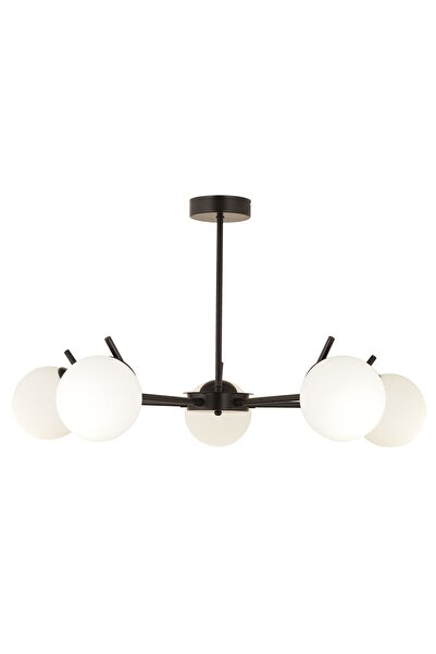 Apliqa Sara 5Li Siyah Beyaz Camlı Modern Genç Odası Yemek Masası Üstü Retro Salon Avize