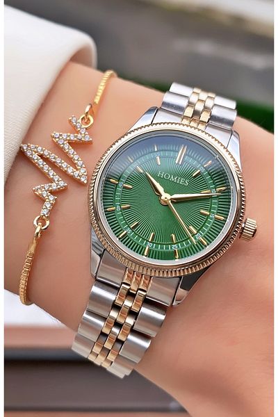 Homies Yellow Silver Colored Waterproof Women's Wristwatch and Bracelet Gift