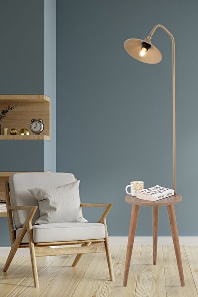 Apliqa Clifferd Eskitme Başlıklı Ahşap Sehpalı Modern Ayaklı Abajur Lamba Ahşap Lambader