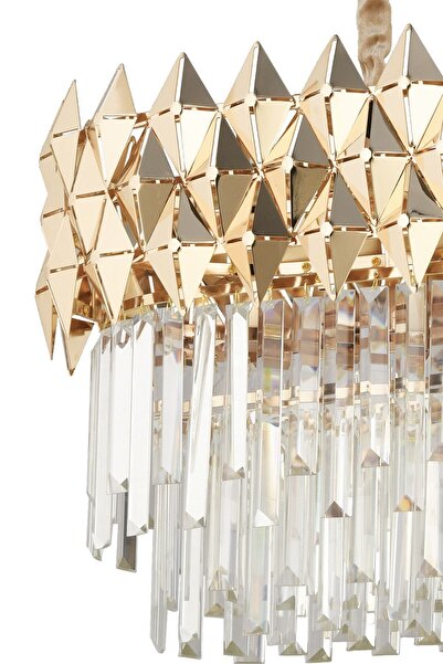 Apliqa Rodya 80'lik Sıralı Gold Kristal Taşlı Modern Yemek Odası Salon Sarkıt Avize
