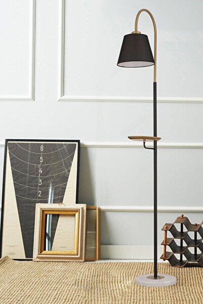 Apliqa Lumina Siyah Şapkalı Eskitme Modern Tasarım Ayaklı Abajur Lamba Metal Lambader