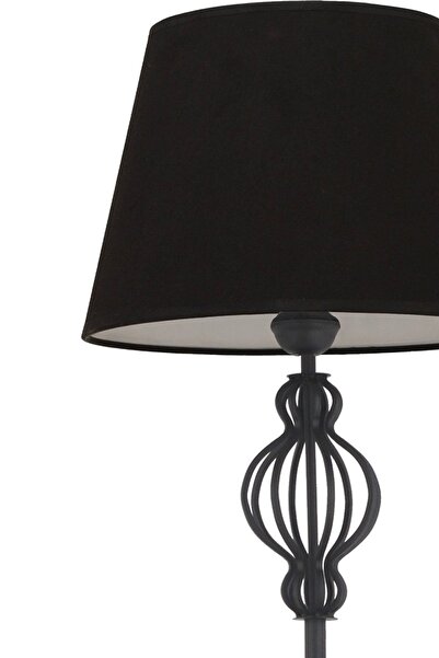 Apliqa Helezon Siyah Şapkalı Siyah Modern Tasarım Ayaklı Abajur Lamba Metal Lambader