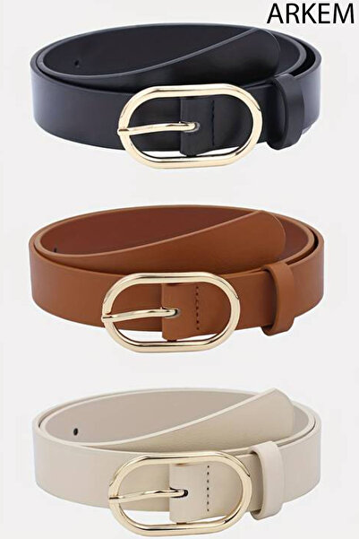 Arkem Kemer Kadın Kemer Taba, Bej, Siyah Set Kemer 2,5 Cm