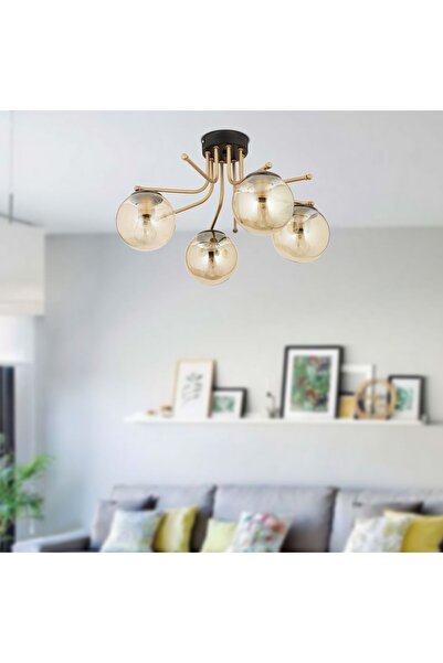 Apliqa Edin 4Lü Siyah Eskitme Bal Camlı Modern Genç Odası Yatak Odası Salon Avize