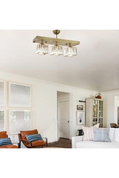 Apliqa Rivia 3 Lü Eskitme Plafonyer Kristalli Taşlı Modern Tasarım Kristal Salon Avize