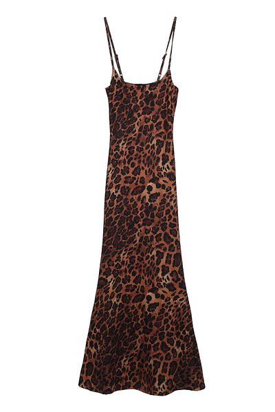 Quzu Black Leopard Print Thin Strap Long Dress