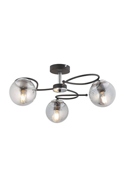 Apliqa Rodonit 3lü Siyah Krom Füme Camlı Modern Sarkıt Genç Odası Yatak Odası Retro Salon Avize