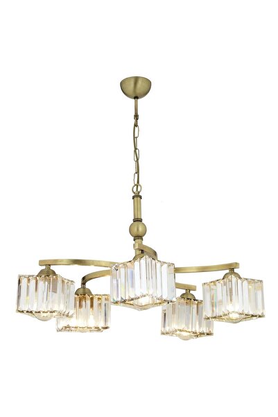 Apliqa Rima 5 Kollu Eskitme Kristalli Taşlı Modern Tasarım Salon-Yatak Odası Kristal Salon Avize