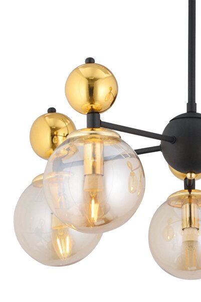 Apliqa Kuvars 5'li Siyah Gold Modern Koridor, Oturma Odası Salon Avize