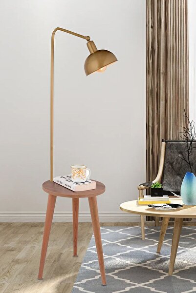 Apliqa Magic Eskitme Başlıklı Ahşap Sehpalı Modern Ayaklı Abajur Lamba Ahşap Lambader