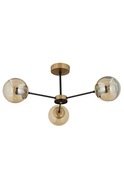 Apliqa Nide 3Lü Siyah Eskitme Bal Camlı Modern Genç Odası Yatak Odası Retro Salon Avize