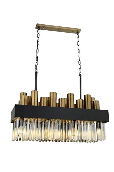 Apliqa Torre Sıralı Eskitme Kristalli, Taşlı Modern Tasarım Yemek Masası Üstü, Kristal Salon Avize