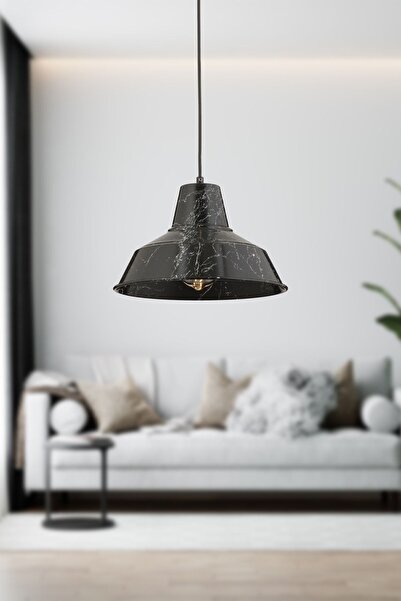 Apliqa Glee Siyah Mermer Desenli Sarkıt Modern Tekli Cafe,Restoran için Uygun Retro Genç Odası Avize