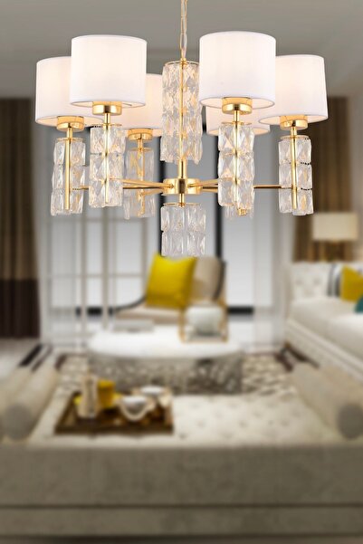 Apliqa Darell 6'lı Beyaz Şapkalı Gold Kristalli Taşlı Modern Tasarım Kristal ...
