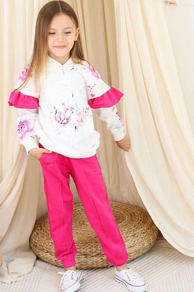 Riccotarz Rose Flower Printed - Σετ αθλητικής φόρμας με κουκούλα για κορίτσια, λεπτομέρεια βολάν