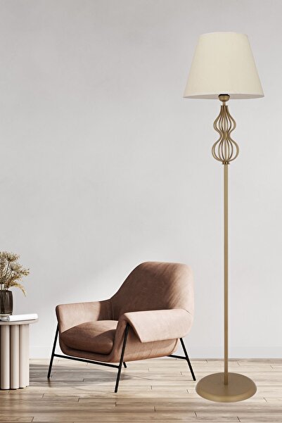 Apliqa Vance Beyaz Şapkalı Eskitme Modern Tasarım Ayaklı Abajur Lamba Metal Lambader