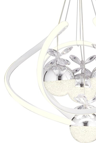 Apliqa Balca 4'lü Beyaz Krom 3 Renkli 50 Watt Ledli Modern Oturma Odası, Koridor, Salon Led Avize