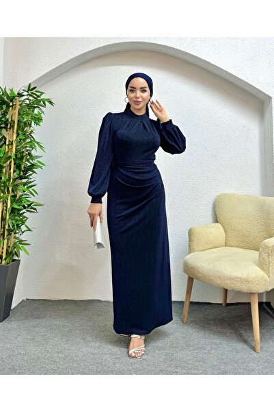 modasusev Simli Belden Drapeli Tesettür Abiye