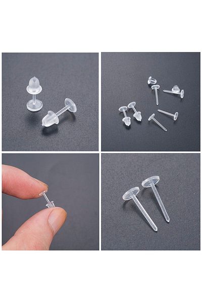 Arescollection Antiallergic Invisible Transparent Bioplast Silicone Two Pairs of Earrings