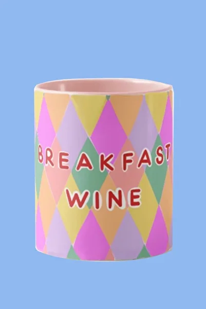 Hello Melody Design "Breakfast Wine" Patterned Original Designed Mug Hand Drawing - 9.5X8 cm