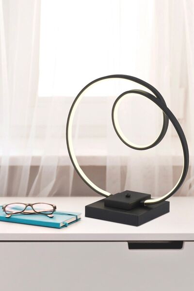 Apliqa Estel Siyah Kare Ayak Ledli Modern Oturma Odası Salon Abajur