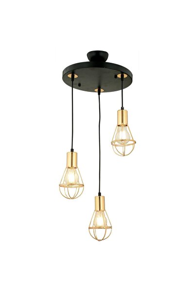 Apliqa Ciri 3 Lü Yuvarlak Gold Kaplama Tel Sarkıt Modern Genç Odası Mutfak Oturma Odası Salon Sarkıt Avize