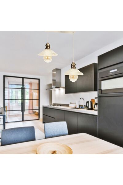 Apliqa Gönen 2Li Beyaz Sıralı Patinalı Modern Retro Sarkıt Mutfak Salon Avize