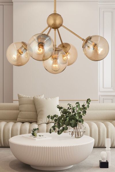 Apliqa Meyo 5Li Eskitme Bal Camlı Modern Genç Odası Yatak Odası Salon Avize