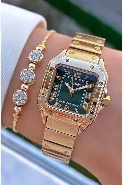Homies Brand Gold Color Waterproof Women's Wristwatch - With Bracelet Gift