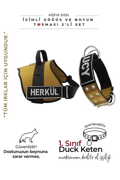 MgTasma Kişiye Özel, Isimli K9 Köpek Tasması, Göğüs Ve Boyun Tasma Seti