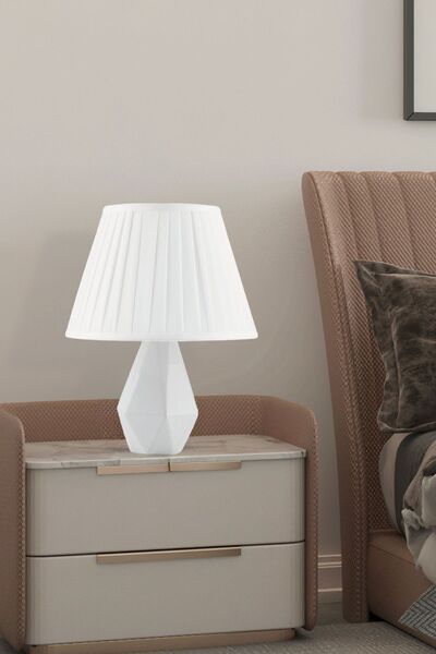 Apliqa Tardu Beyaz Şapkalı Beyaz Seramik  Salon-Yatak Odası Tasarım Abajur