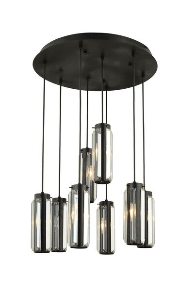 Apliqa Natali 8 Li Yuvarlak Siyah Modern Kristalli, Taşlı Modern Tasarım Kristal Salon Sarkıt Avize