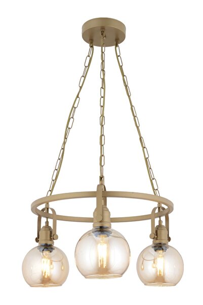 Apliqa Cherish 3'lü Yuvarlak Eskitme Bal Camlı Modern Oturma Odası Salon Avize