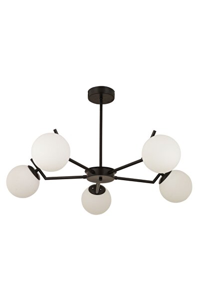 Apliqa Sara 5Li Siyah Beyaz Camlı Modern Genç Odası Yemek Masası Üstü Retro Salon Avize