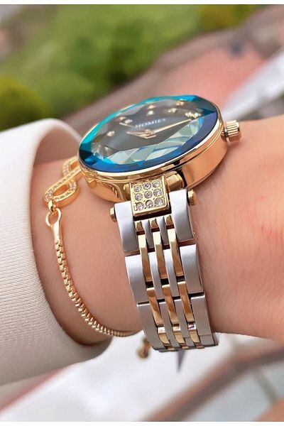 Homies Brand Yellow Silver Color Waterproof Women's Wristwatch - With Bracelet Gift