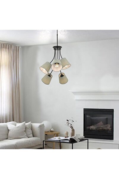 Apliqa Lara 5 Kollu Şapkalı Modern Retro Sarkıt Yatak Odası Salon Avize