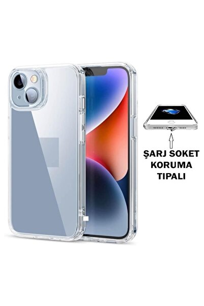 Evax (TIPALI ŞEFFAF) Iphone 14 Kamera Koruyuculu Şarj Yeri Tıpalı Yumuşak Şef...